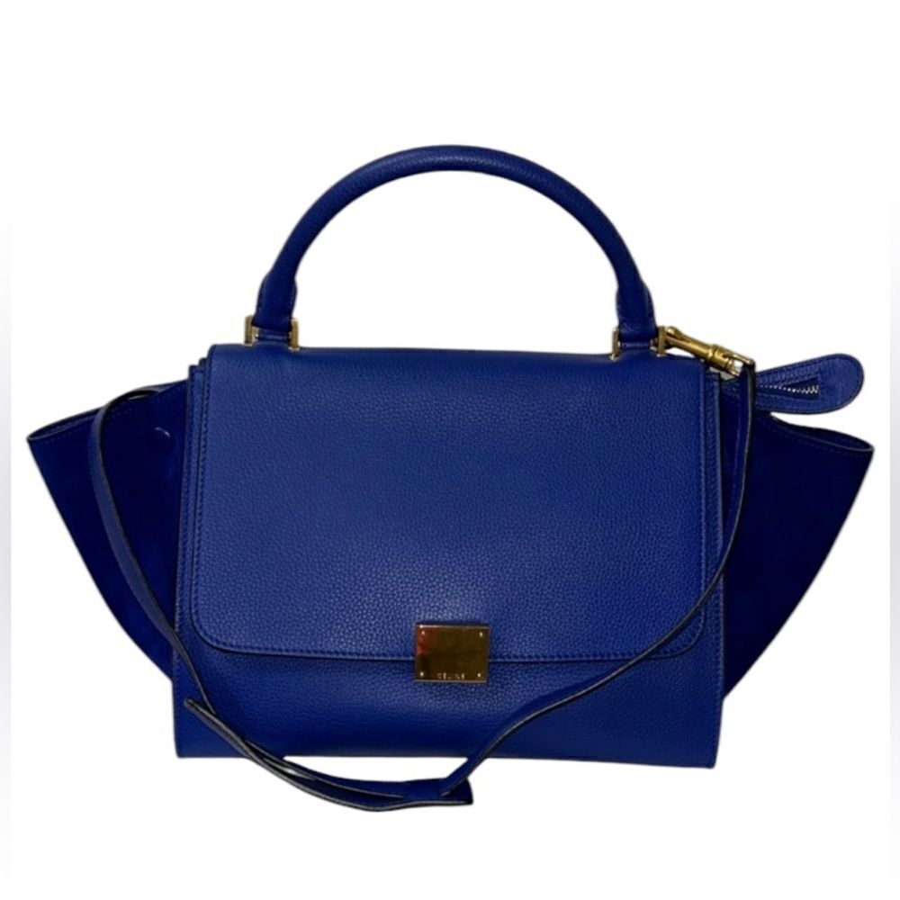 Authentic Celine Leather/Calfskin Suede Trapeze Indigo Shoulder/Top Hand…